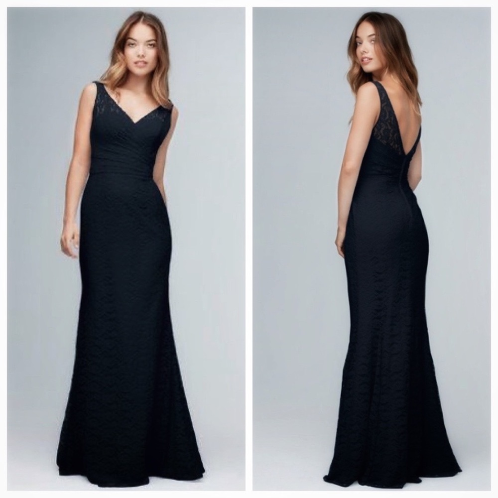 Watters Black Lace-Trim V-Back Wedding Gown